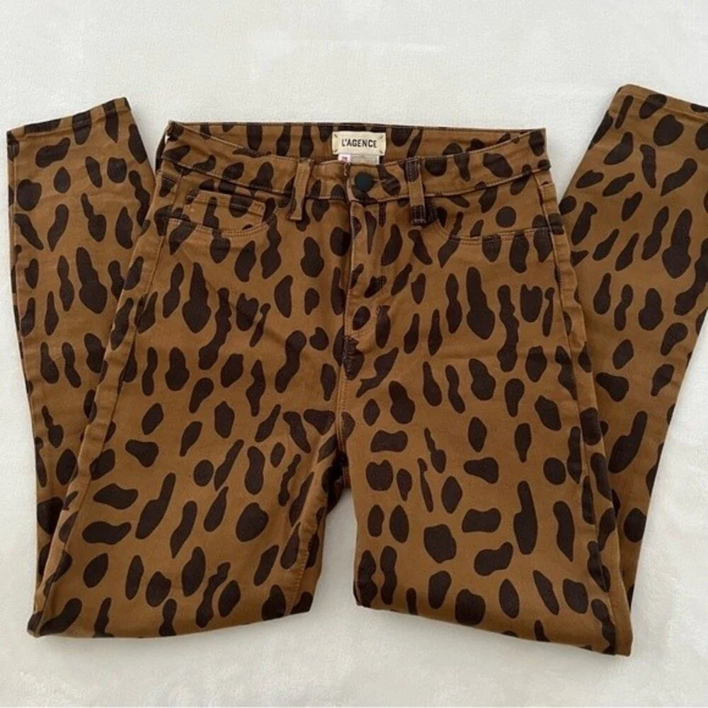 L'Agence Margot Leopard Print Skinny Crop Jeans, Size 28 NWOT